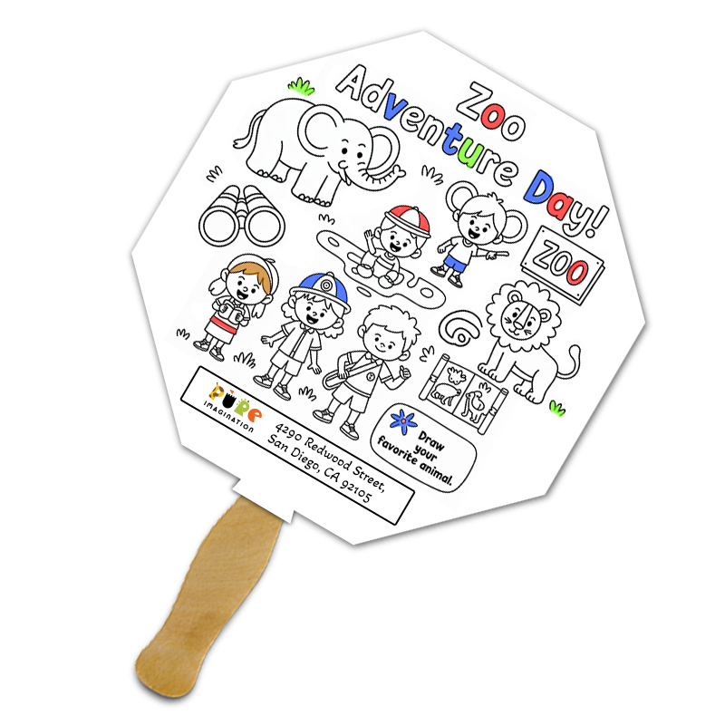 Custom Hexagon Shape Full Color One Sided Coloring Hand Fans - 16 pt